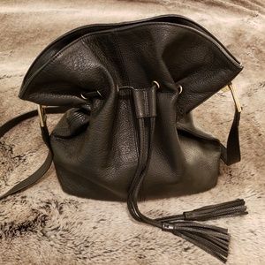 Black leather bucket purse